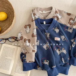 2025 Spring New Children Kids Clothes Girls Cartoon Printed Hoodless Sweatshirt 1-6 Years Boys Casual Long Sleeve Cardigans Tops