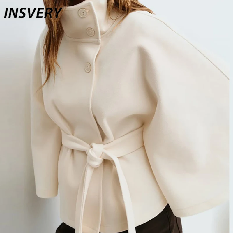 

New Autumn Winter Cloak Jacket Women Trench Coat Stand Neck Button Solid Casual Windbreaker Women Fashion Outerwear With Belt