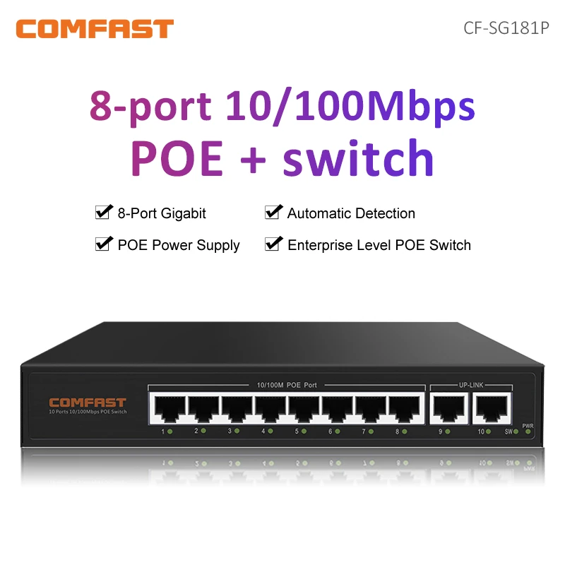 

Comfast CF-SG181P 10 Port Gigabit POE Ethernet Switch Intelligent Power Supply High Power 20Gbps Backplane Bandwidth Monitoring