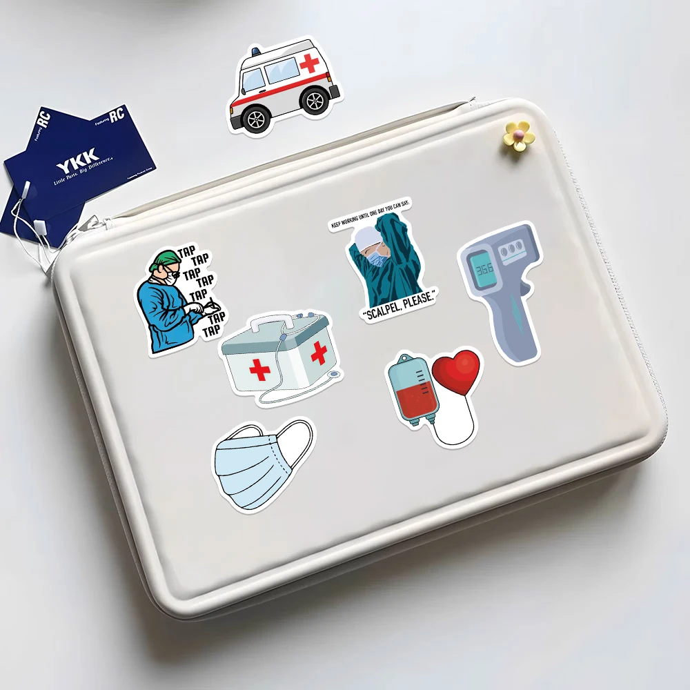 50/100/200 Pcs Doctor Stickers Cartoon Medical Vinyl Decal Waterproof Nursing Sticker Pack for Luggage Water Bottle Decor