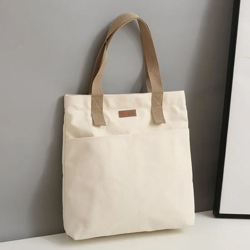 Women Canvas Tote Bag Solid Color Designer Ladies Casual Handbag Shoulder Bag Large Capacity Cotton Reusable Shopping Beach Bag