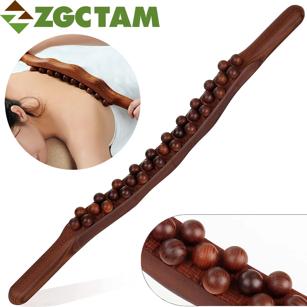 1Pcs Wood Therapy Massage Tools, 31 Beads Lymphatic Drainage Massager Stick, Guasha Therapy Massage Tools for Neck and Back Pain