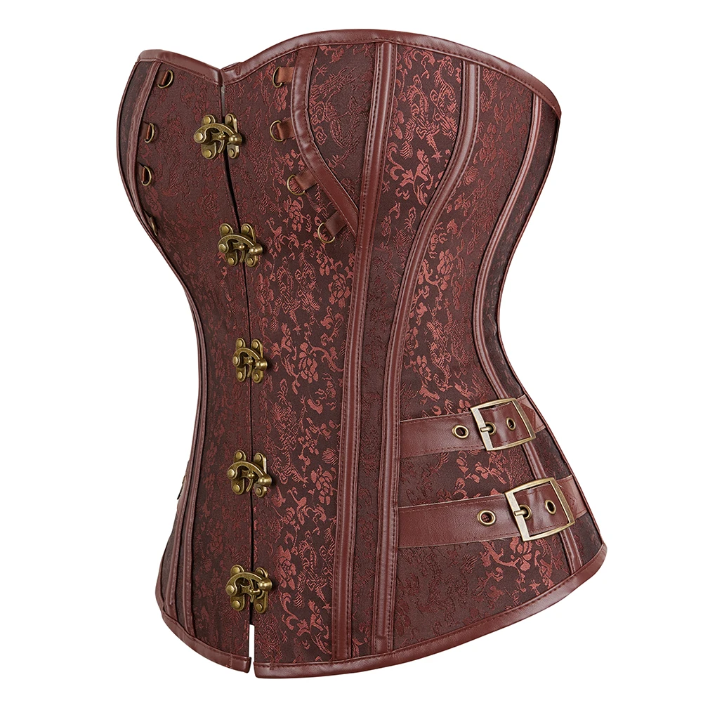 Steampunk Corset Metal Lock Corsets Women Outfit Plus Size Black Brown Retro Gothic Gorset Overbust Bustier Top