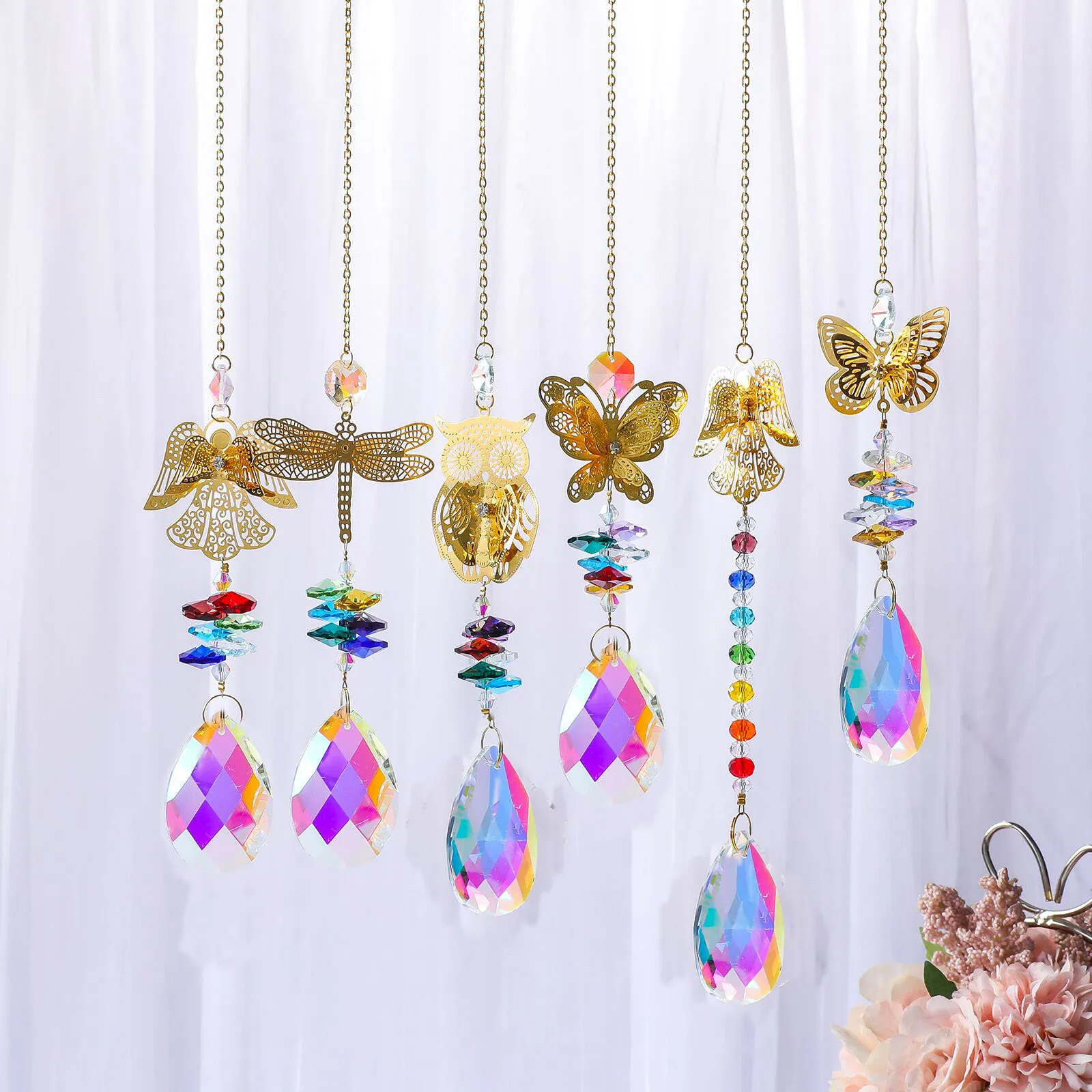 1PC Suncatcher Crystal Rainbow Marker Prisms Hanging Wind Chime Pendant Car Charm Home Garden Decor Outdoor Christmas Gifts