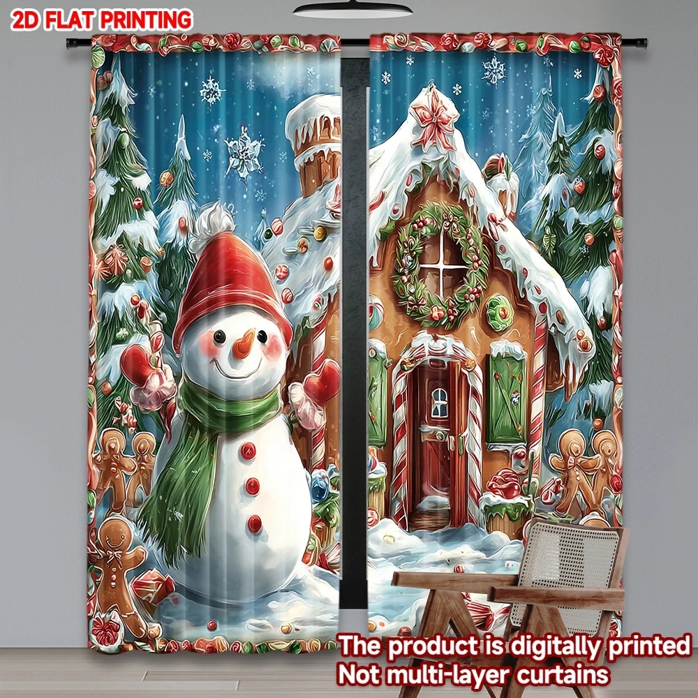 2D الطباعة المسطحة 2PCS الستائر عيد الميلاد شعبية سانتا كلوز الغزلان شجرة سعيد لطيف مضحك أحمر أخضر الرقمية المطبوعة البوليستر #4