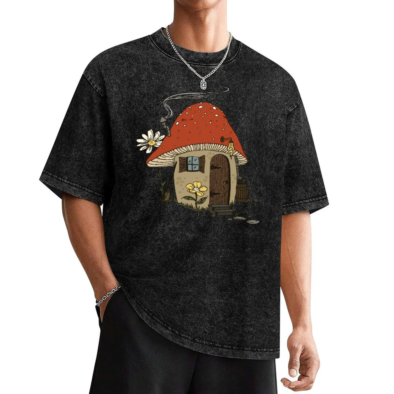 

Red Mushroom House in Cottagecore Aesthetic: Vintage Grunge Fairycore Mycology, Magic Psychedelic Witchcraft Home in the T-Shirt