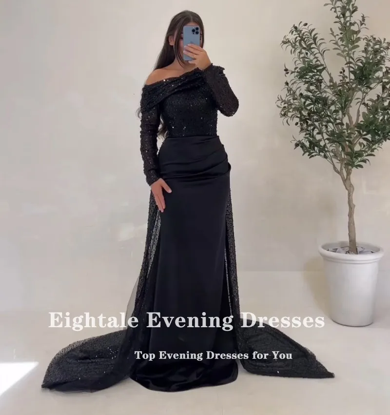 Eightale Arabic Evening Dress Shiny Sequin Long Sleeves Mermaid Prom Gown Wedding Party Dress Customized Abendkleider Hochzeit