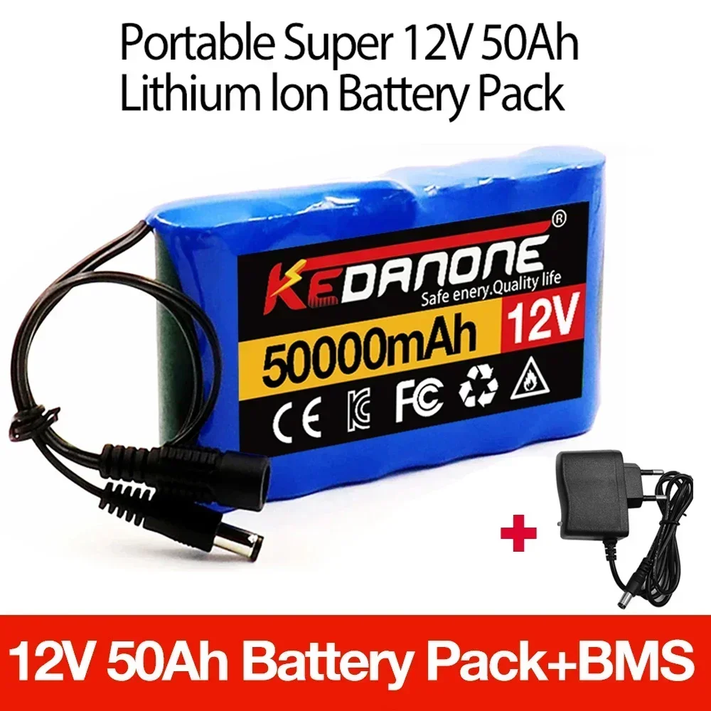 2024 Portable Super 12V 50000mah Rechargeable Lithium Ion Battery Pack Capacity DC 12.6v 30Ah CCTV Cam Monitor + Charger