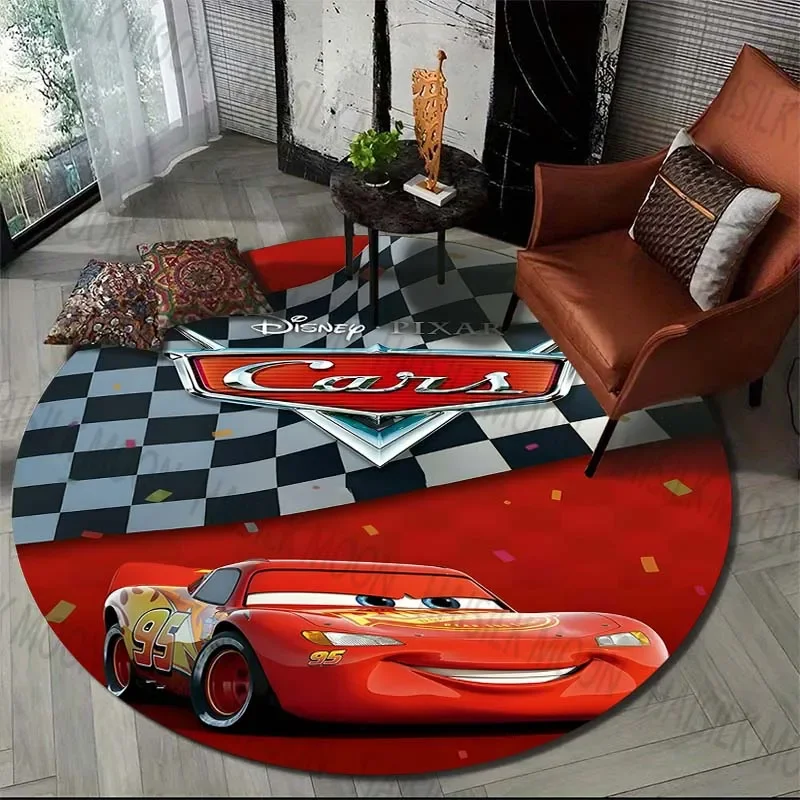 Disney Cartoon Cars Lightning McQueen Printing Round Carpet Living Room Bedroom Table and Chair Sofa Decorative Carpet Play Mat