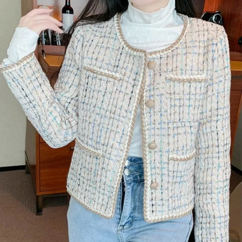 Misturas curtas jaqueta mulher meio único à venda barato manga longa tweed lã mistura casaco para mulher elegante estilo coreano roupas