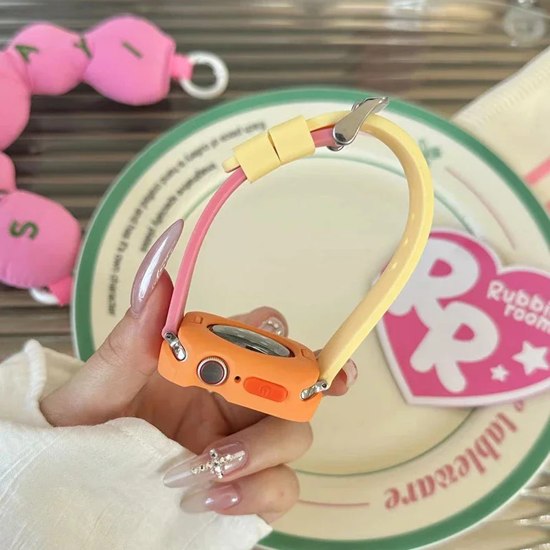 Матовый Силиконовый ремешок для Samsung Watch, аксессуары для часов Apple Watch, ремешок 44 мм, 45 мм, 49, 42, 38, 40, допаминовый браслет для Iwatch Series 7, 6, 5, Se, 8, 9