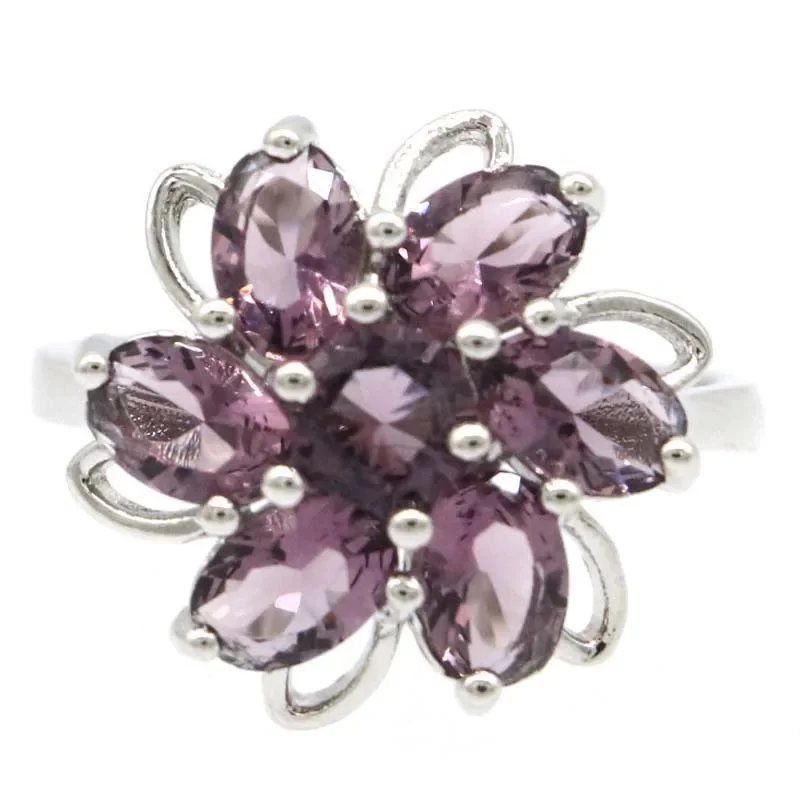 

4g Customized 925 SOLID STERLING SILVER Ring Charming Flowers Shape Pink Tourmaline Amethyst Peridot Golden Citrine Sz 5-10