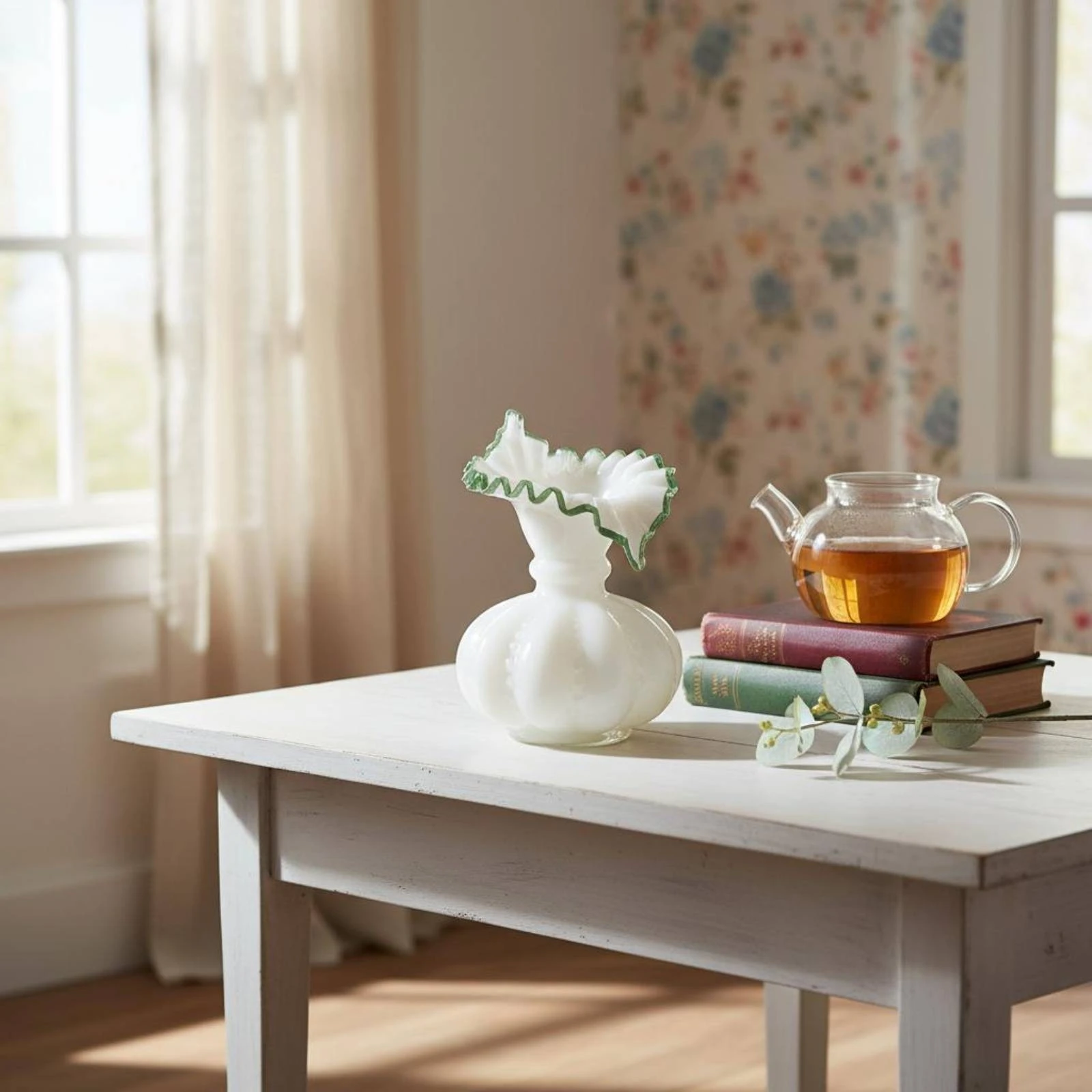 Pumpkin-Shaped Vase Translucent Milky White Glass Vase Table Decoration Tabletop Display Eye-Catching
