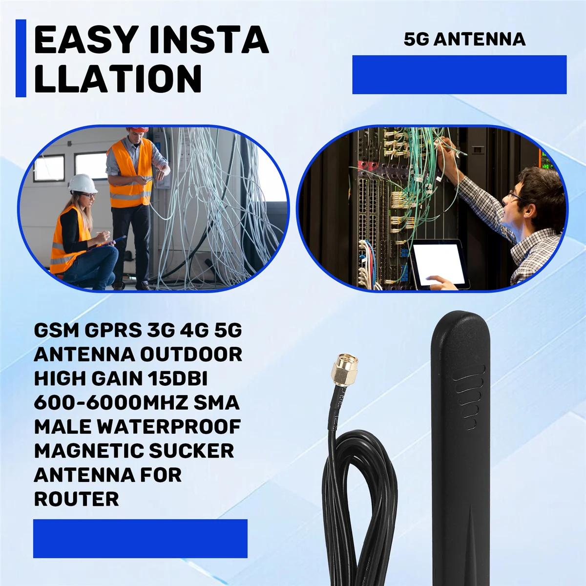 JHD GSM GPRS 3G 4G 5G Antenna Outdoor High Gain 15DBi 600-6000MHz SMA Male Waterproof Magnetic Sucker Antenna for Router