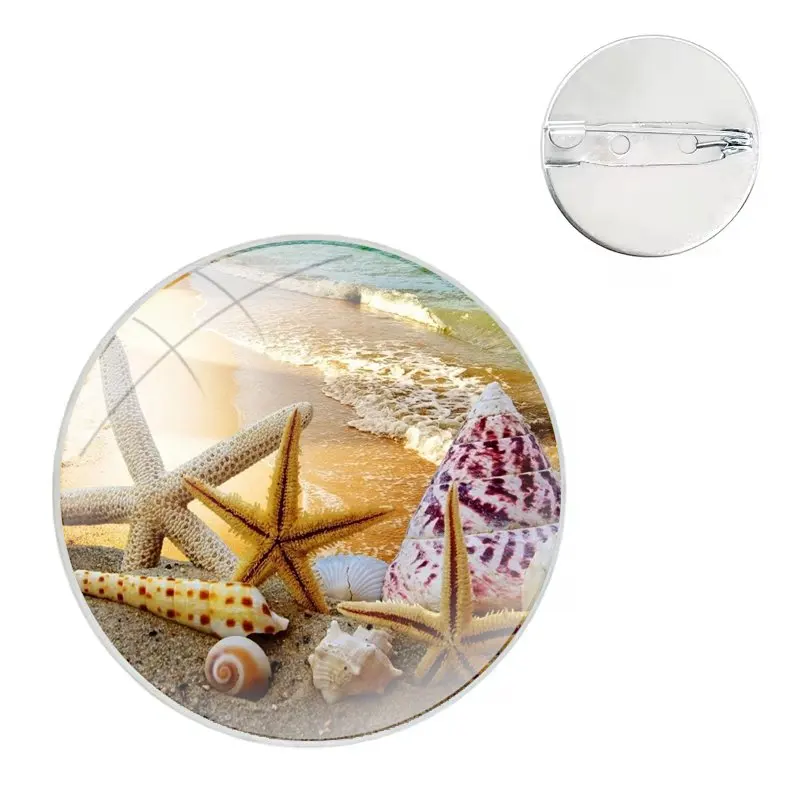 Pins Badge Metal Brooches For Clothes Backpack Decoration gift Blue Wood Seashells Sea Star