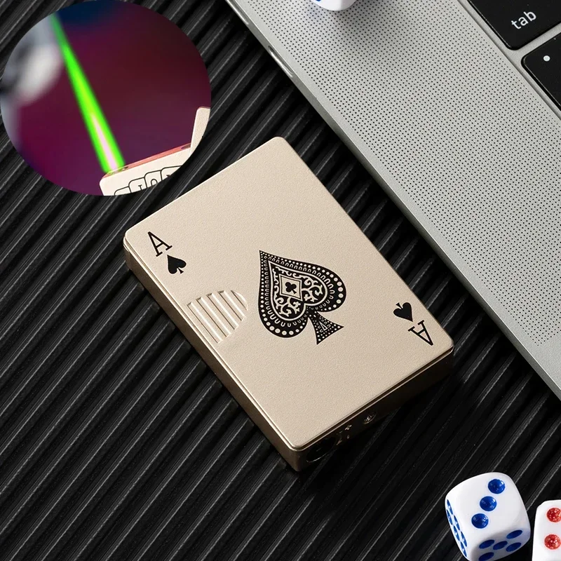 Creative Playing Cards Ace of Spades Lighter Butane Windproof Straight Metal Lighter Metal Fun Gift for Men Smoking Accessories