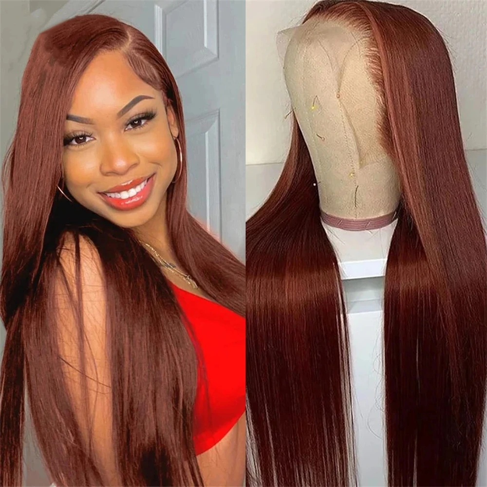 13x4 13x6 Reddish Brown Lace Frontal Wig Straight Transparent Lace Front Human Hair Wigs PrePlucked Bone Straight Human Hair Wig