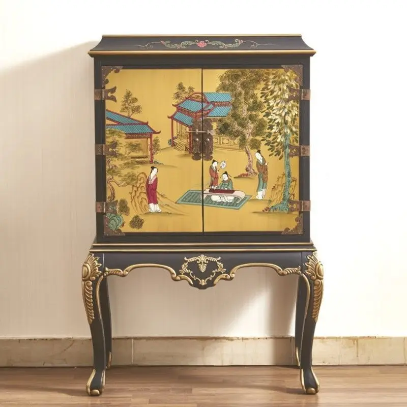 # Two-Door Side Decorative Cabinet Solid Wood Upscale Home Storage Furniture with Painted Finish for Living Room