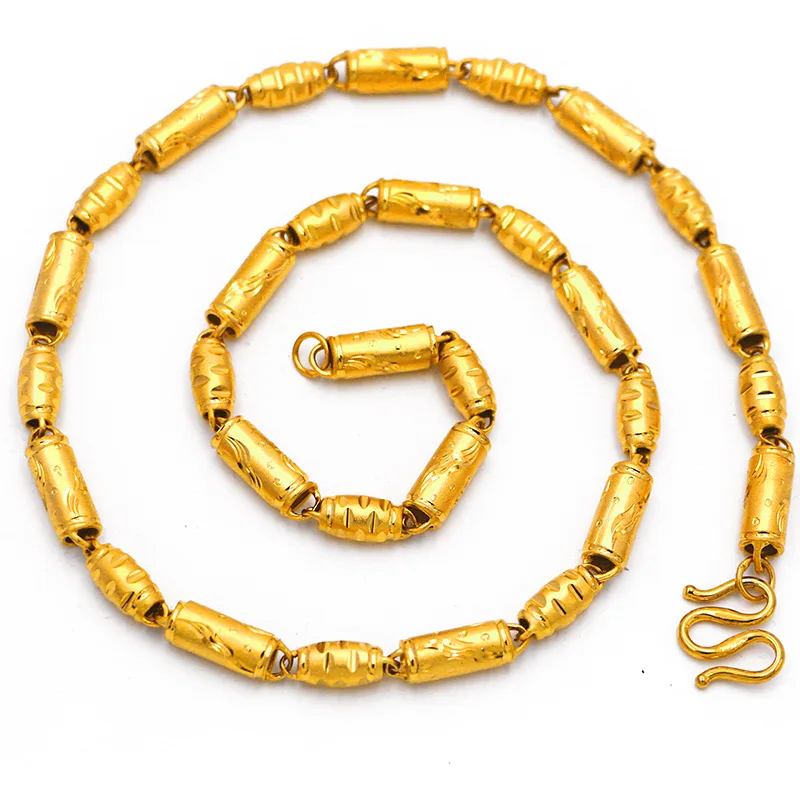 Luxury 24K 9999 Pure Gold real gold Necklace Men's Fine Dragon Cylindrical Necklace