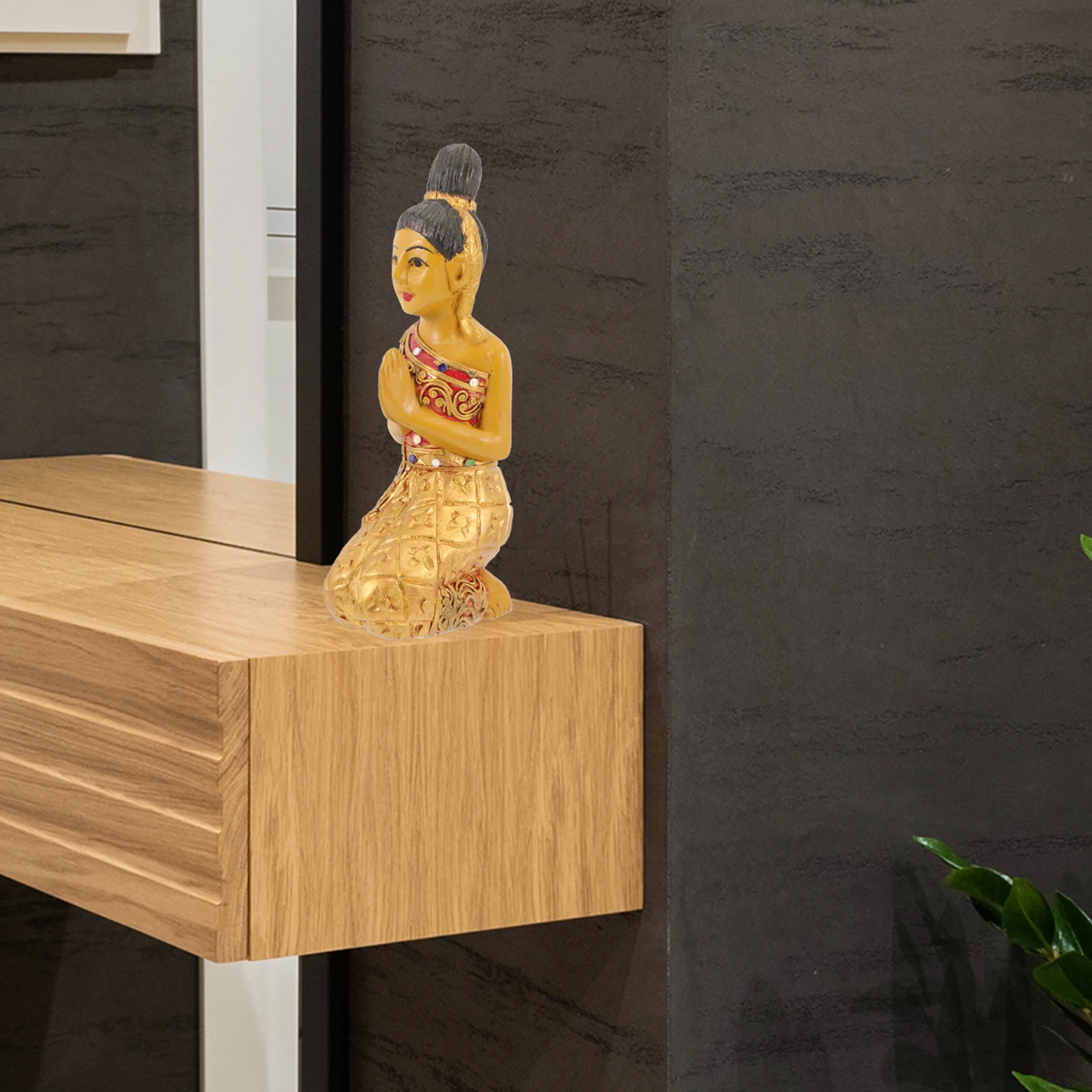 

Kneeling Buddha Statue Wooden Ornament Home Decor Thailand Sculpture Miniature Model Harmony Garden Decoration Safe