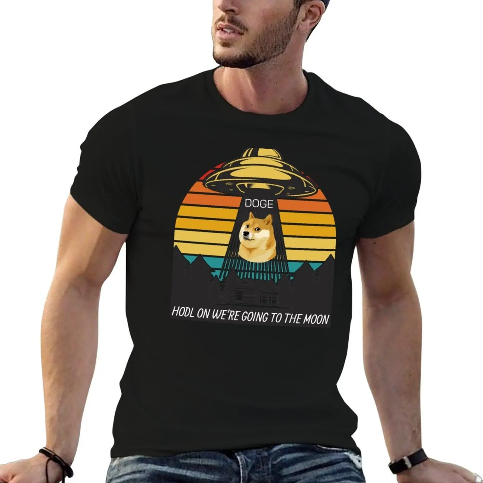 Dogecoin DOGE HODL on we're going to the moon T-Shirt man t shirt graphic man t shirt designer T-Shirt