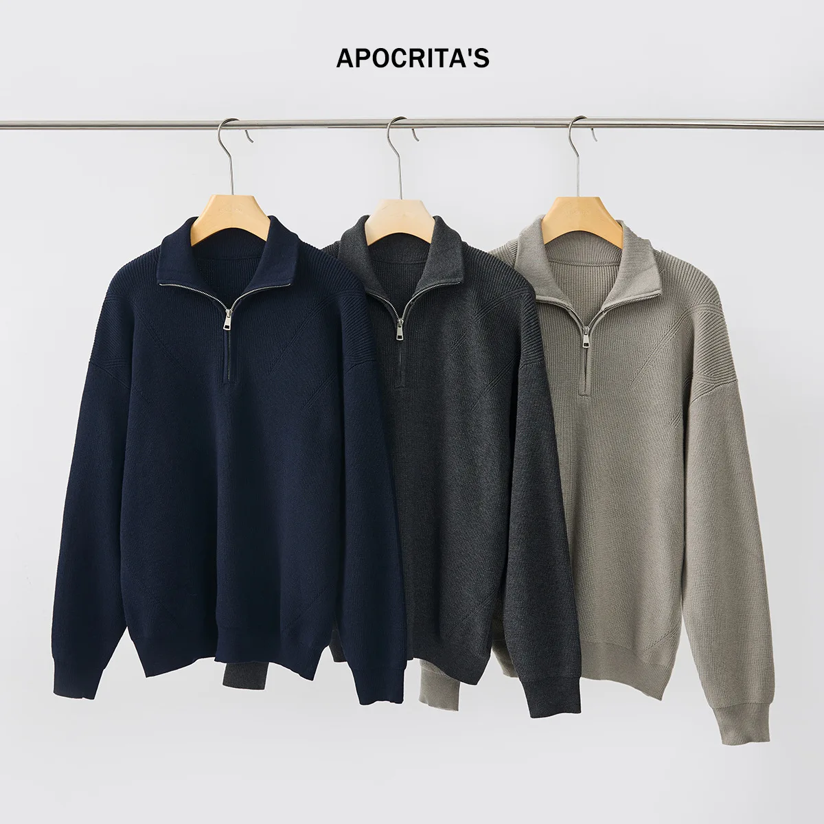 

Men's High Collar Loose Fit Long Sve Knitted Sweater f Zip Autumn Korean Sle Warm Top Casual Wear Polyester Blend