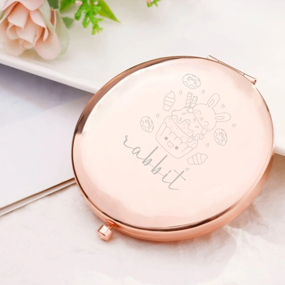 1pc Cartoon Cute rabbit Personalized Text Pocket Mirror Mirror With Name Makeup Mirror Bridesmaid Gifts