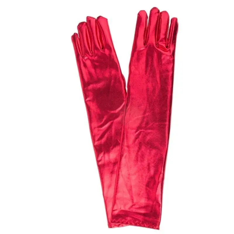 

39BB Women Sparkly Wet Look Costume Long Gloves Faux Leather Metallic Gloves