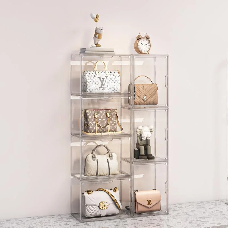 

Home Use Dustproof Luxury Bag Organizer Cabinet Entry Way Placement Stand Transparent Storage Box for Jewelry Accessories