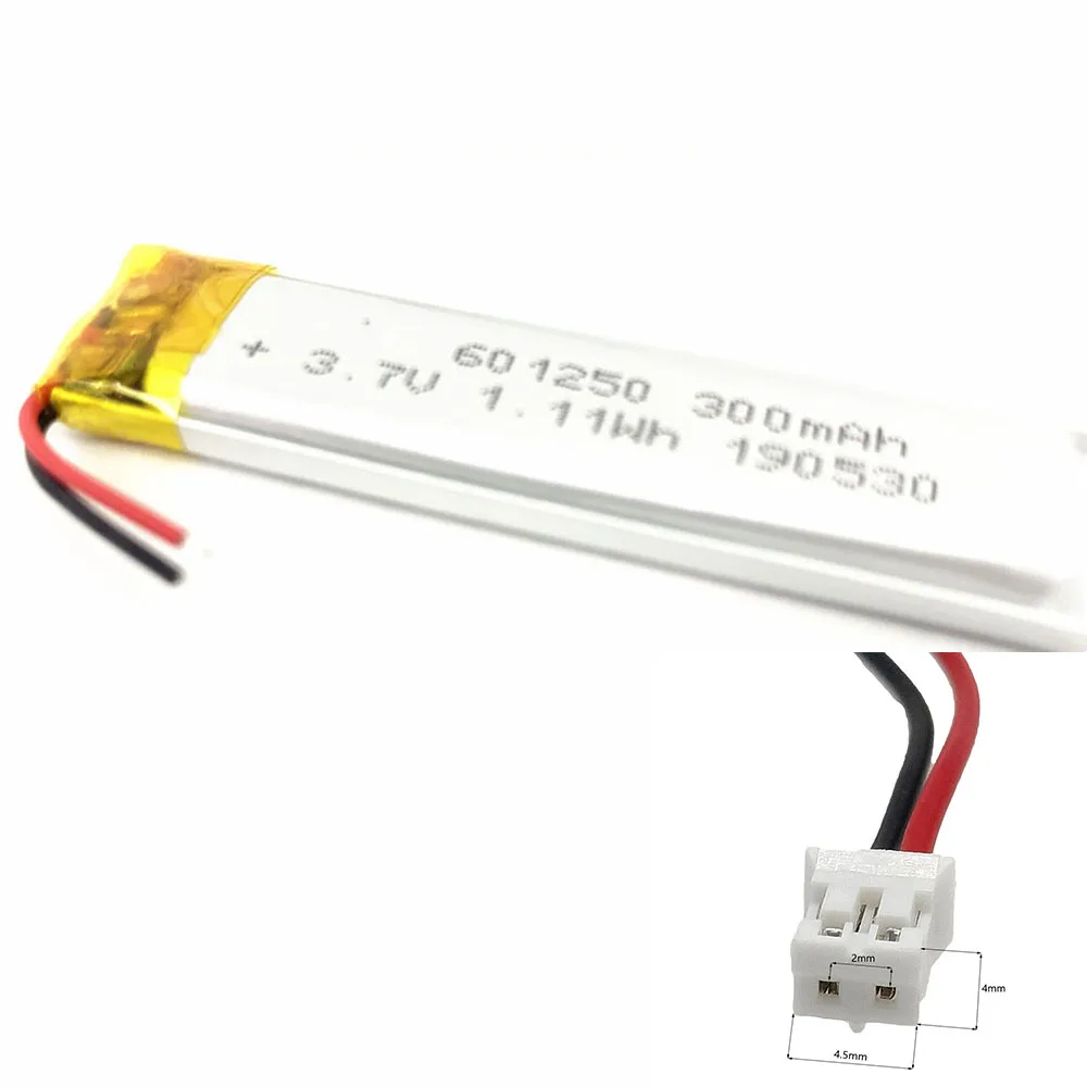 3.7V 300Mah 601250 Li-Ion Li-Polymer Li Battery 2.0 JST 2Pin For TABLET POWER BANK MP3 DVD CAMERA SMART WATCH MP4 LAPTOP