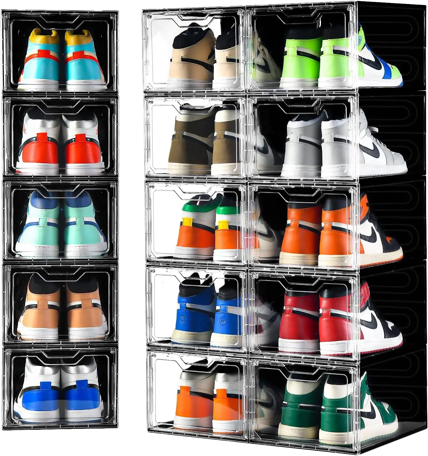 

X-Large Shoe Organizer,Shoe Storage Organizer,12 Pack,Shoe Box Clear Plastic Stackable,Drop Front Shoe Box with Clear Door,