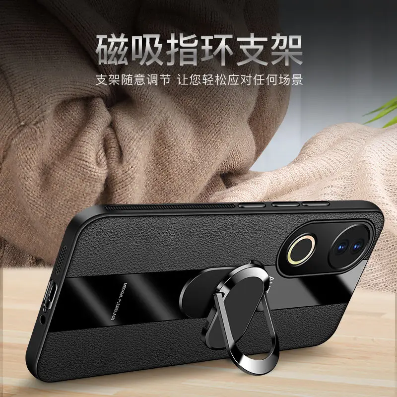 Para vivo t4 ultra s20 pro caso moda colorblock luxo suporte de couro pele-amigável anti-queda capa para vivo t 4 ultra funda