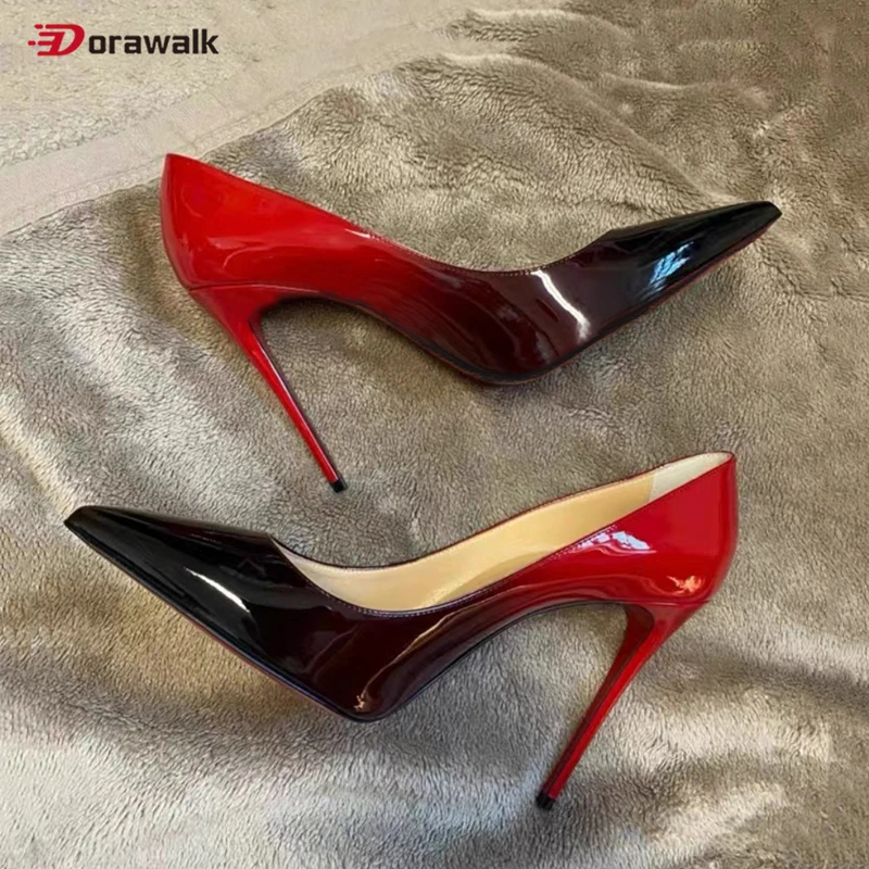 

Woman Super High Heels Pointed Toe Patent Lerther Red Black Gradient Stilettos Party Show Bridemaids Ladies Dress Shoes Size46