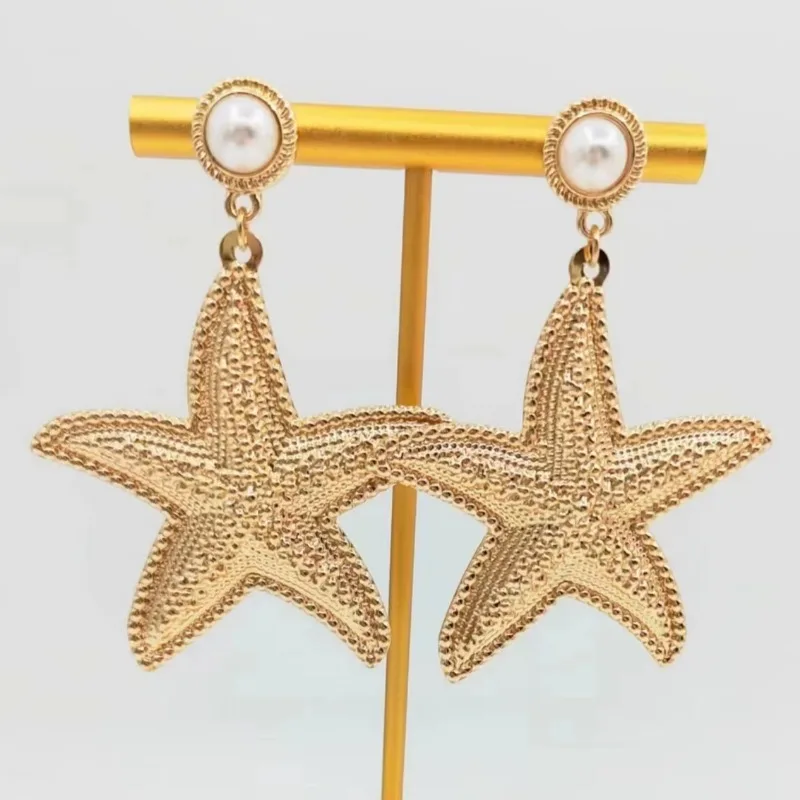 

Imitation Pearl Starfish Exaggerated Earrings For Women Holiday Party Gift OL Fashion Jewelry Ear Accessories E502