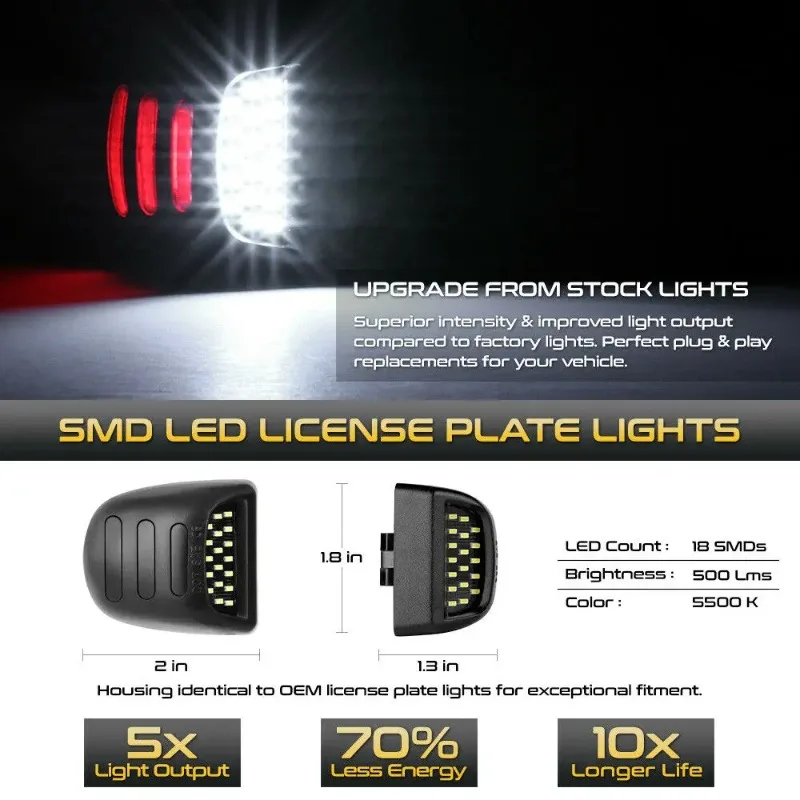 1Pair Red SMD Sequence Tube LED License Plate Lights SMD Modified Lights For 2000 - 2006 Tahoe/Suburban/Yukon