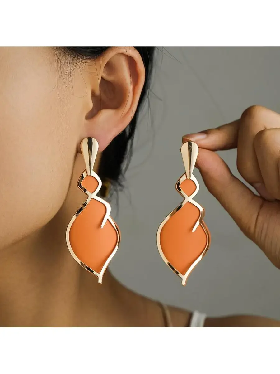 

Orange Waterdrop Double Layer Earrings For Women Fashion Statement Jewelry