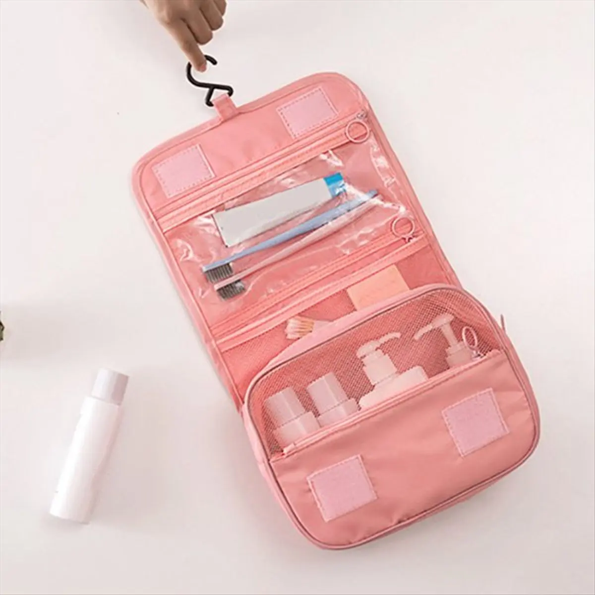 ABQR Hanging Toiletry Bag, Toiletry Bag, Waterproof Large Capacity Travel Size Toiletries, Makeup Organizer Bag Pink