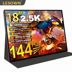 LESOWN 2.5K 144Hz Monitor da gioco portatile 18 pollici 2560x1600 QHD 100% sRGB 500Nits Touch Display secondario per PC Gamer