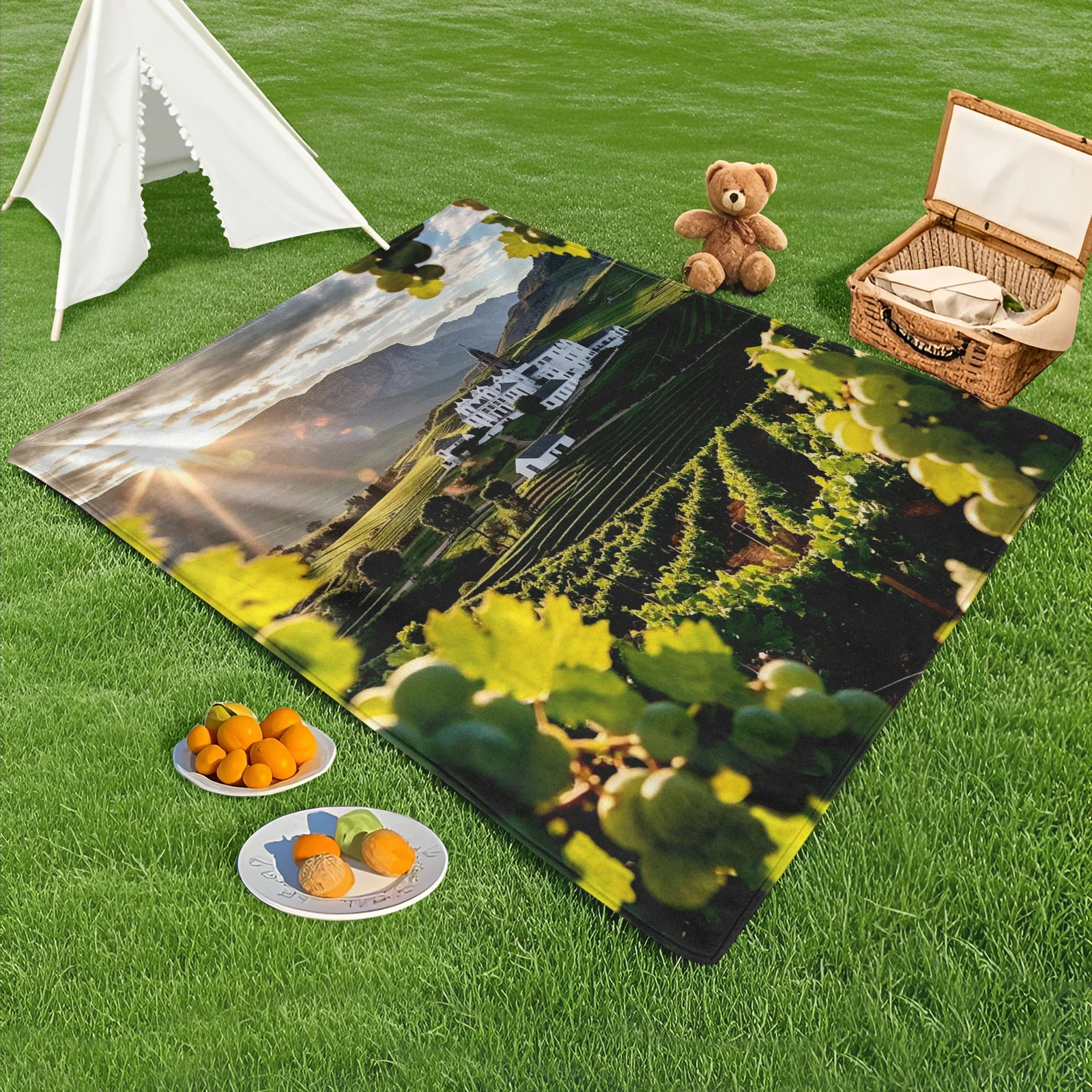 Vineyard Mountain Sunshine Estate Architecture Outdoor Blanket For Scenic Relaxation And Outdoor Gatherings With