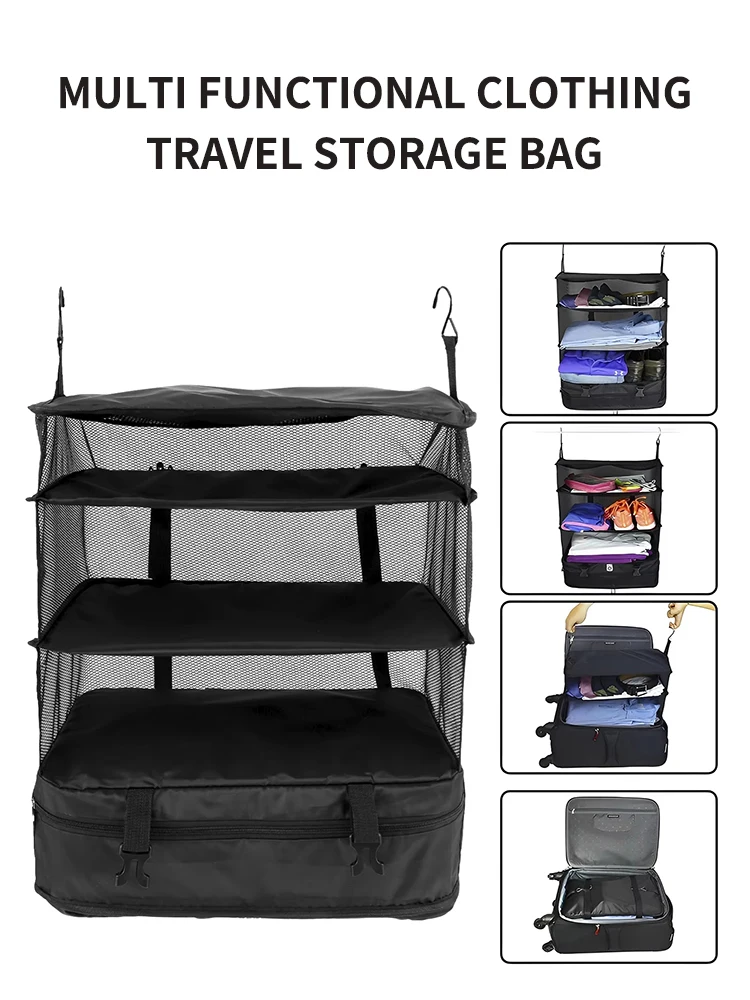3-lagiger, faltbarer Hänge-Organizer für Reisen – Multifunktionale Aufbewahrungstasche für Kleidung und Toilettenartikel – Detail 1