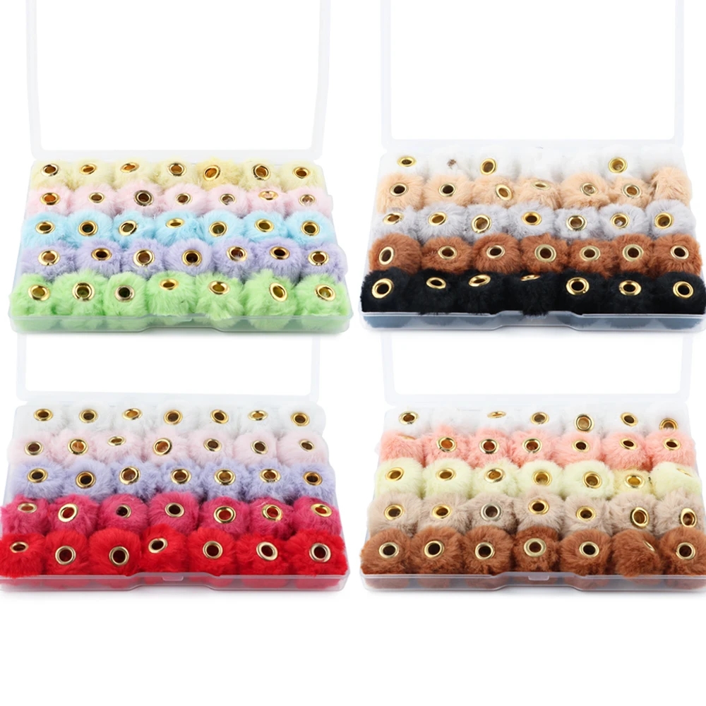 Sunrony 35pcs/Box Mix Colorful Plush Fur Covered Ball Beads Sets For Jewelry Making DIY Pompom Pendant Necklace Earrings