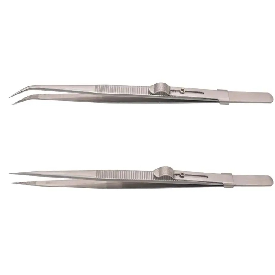 Stainless Steel Jewelry Tweezers Forceps Pincers Adjustable Precision Jewels Diamond Tweezers Repair Tools 100pcs/lot