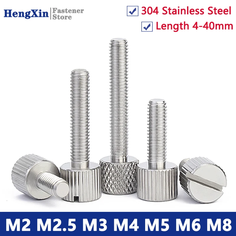 M2 M2.5 M3 M4 M5 M6 M8 Flat Round Cylindral Head Knurled Thumb Screws Bolts 304 Stainless Steel Thumb Screws Length 4-40mm