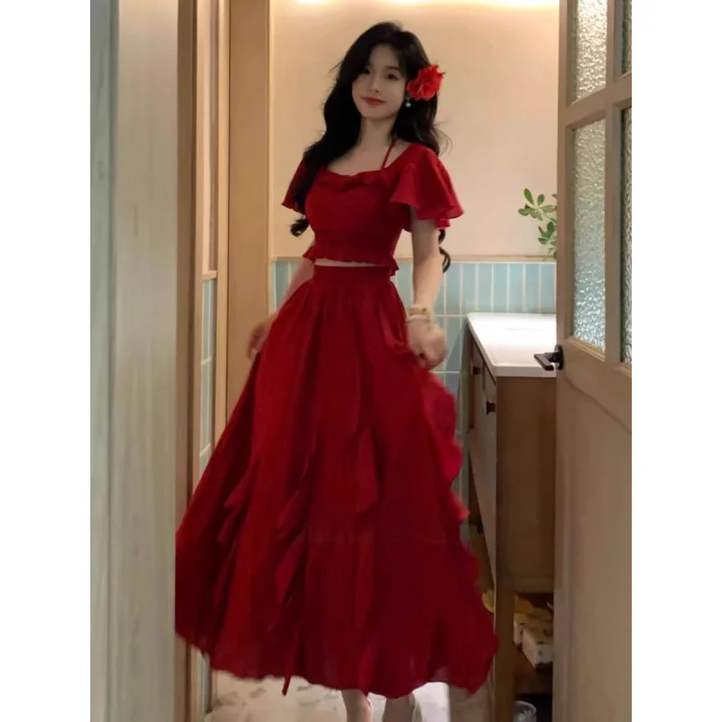 

Summer Beautiful to Wear Suit Unique Beautiful Super Nice Travel Seaside Vacation Style High-Grade Red Dress