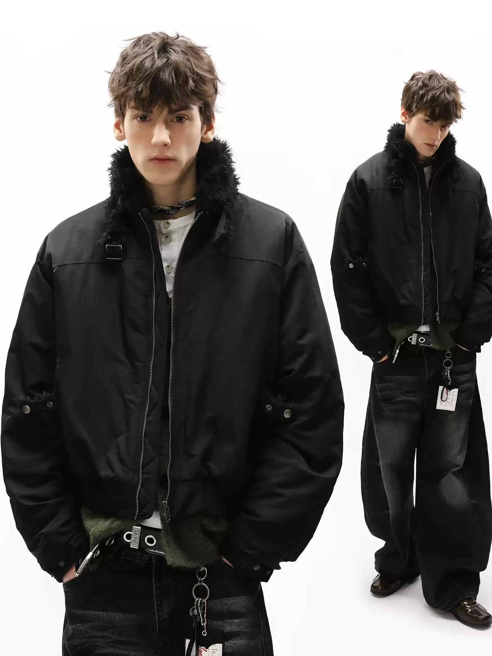 

Куртка-карго унисекс в американском стиле с меховым воротником-стойкой, утепленная, высокого качества, для повседневной носки, короткая, мужская, зимняя