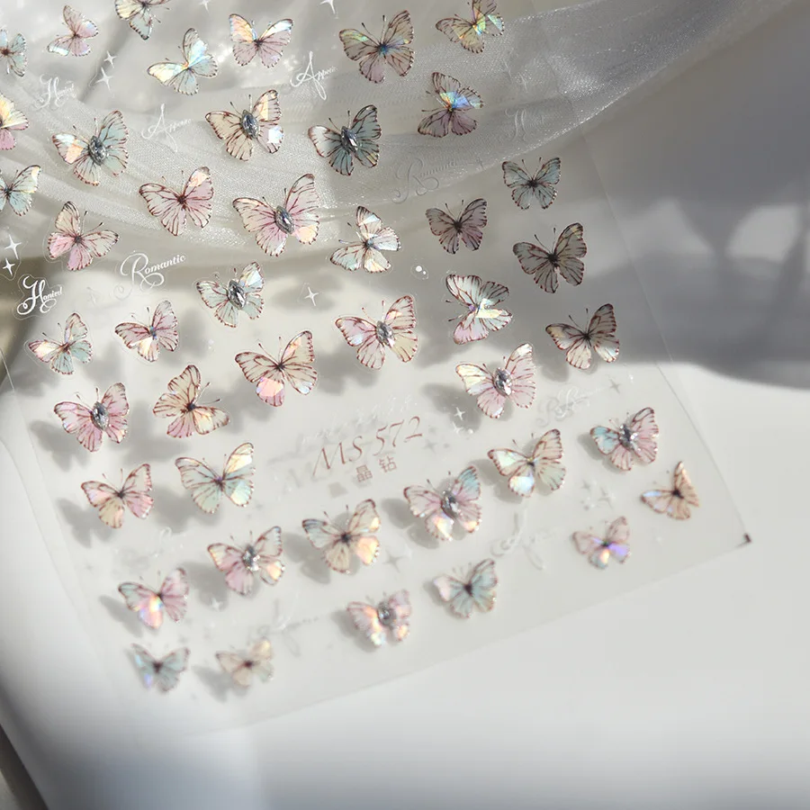 1pc Shell Light Flash Butterfly con Diamond Nail Wrap Stickers adesivo Design incantevole decorazione Manicure fai da te