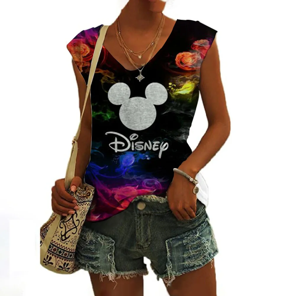 

2024 Halloween Mickey Mouse cute v-shirt summer women's clothing cartoon digital printing European and American cross-border cas