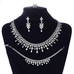 Jewelry Set HADIYANA Cubic Zirconia Women Water-drop Jewelry Set BN8593 Necklace Bracelet Earrings And Ring Birthday Gift
