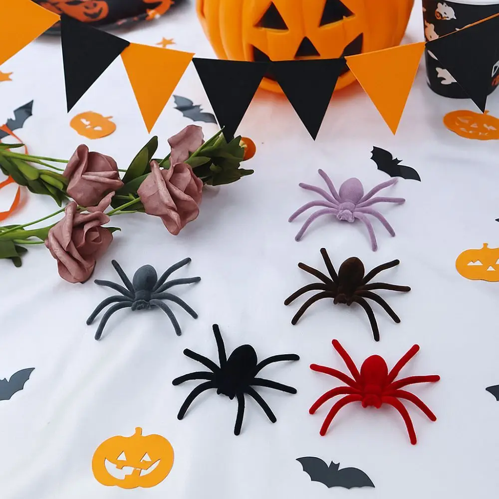 10PCS Funny Mini Halloween Plush Spider Realistic Simulation Fake 3D Spider Toy Scary Artificial Spider Carnivals