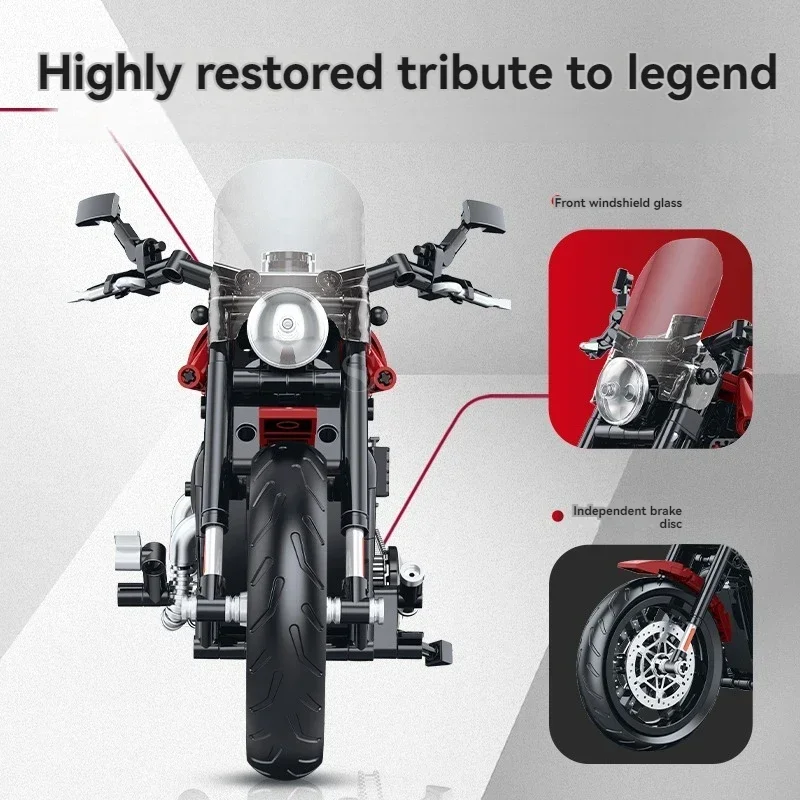 MOC التقنية الرجعية نموذج دراجة نارية بنة DIY منضدية زينة عيد الميلاد هدايا عيد الميلاد للبالغين والأطفال 542 قطعة #5